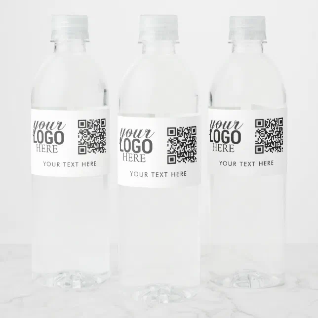 Business Logo QR Code & Text Customer Gifts Water Bottle Label | Zazzle