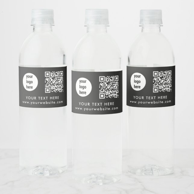 Business Logo QR Code Text Website Customer Gifts  Water Bottle Label (Bottles)