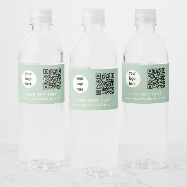 Business Logo QR Code Text Website Green Customer Water Bottle Label (Bottles)