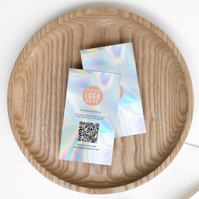 Business Logo QR Code Typography Holographic Card (Business Logo QR Code Employee Vertical Card)