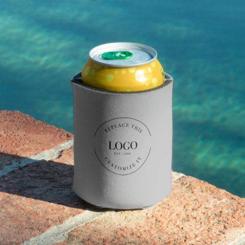 Business logo QR code website Grey custom Can Cooler