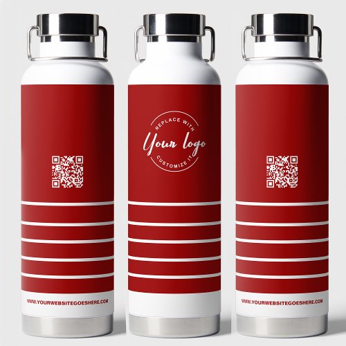 Business logo QR code website Red White Holiday Water Bottle