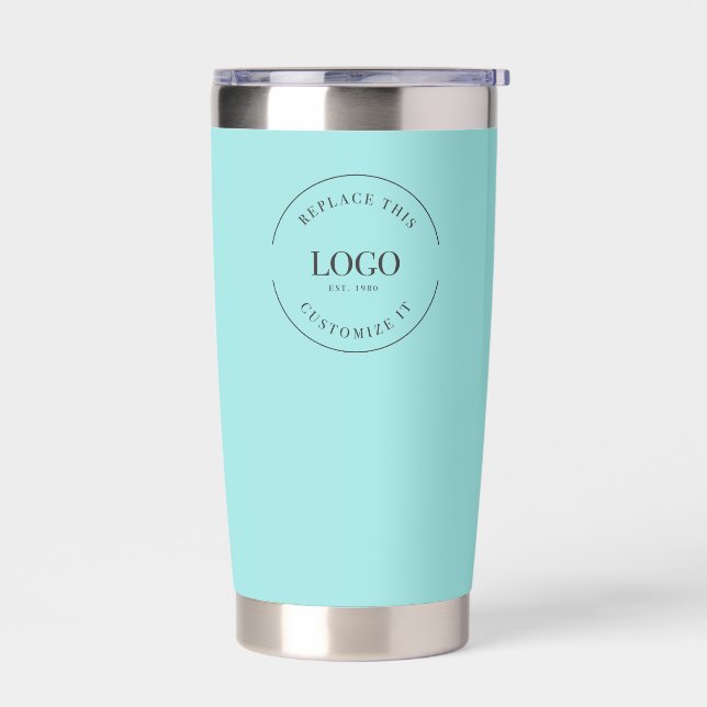 Business logo QR code website teal Blue Custom Insulated Tumbler (Left)