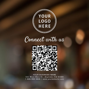 Business Logo QR Code White Connect With Us Window Cling