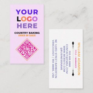 Business Logo & QR Code White & Pink Bakery Card