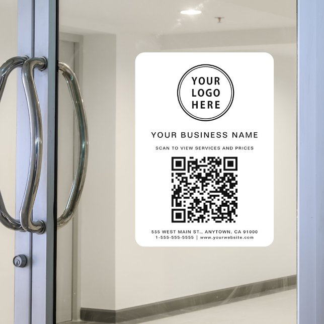 Business Logo QR Code White Window Cling (Company Logo Create Your QR Code White Window Cling)