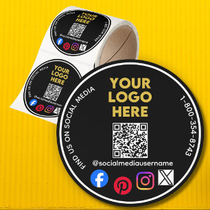 Business Logo QR Social Media Classic Round Sticker