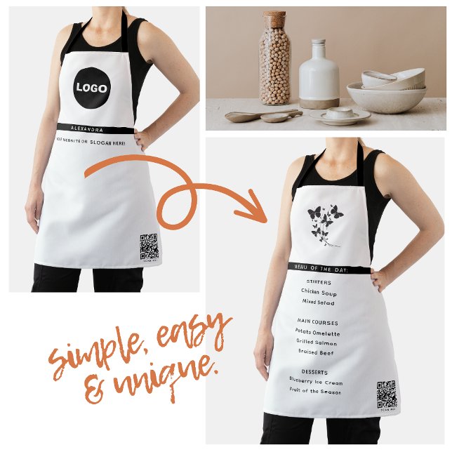 Business Logo QR White Modern Simple Employee Name Apron (Business Logo QR White Modern Simple Employee Name Apron)