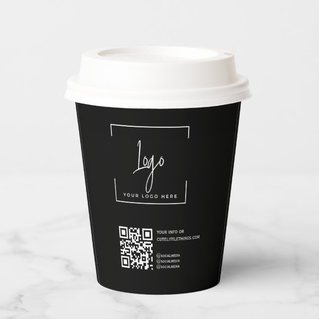 Business Logo QRcode Modern Black corporate  Paper Cups (Front)