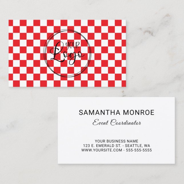 Business Logo Red and White Checkerboard Card (Front/Back)