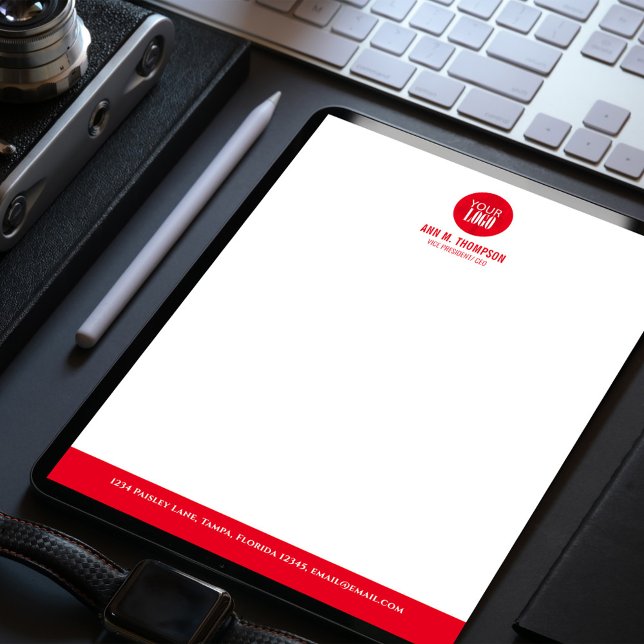 Business Logo Red and White Simple Letterhead (Red and white business stationery letterhead. )