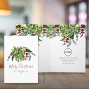 Business Logo Red Berries Greenery Christmas  Holiday Card at Zazzle