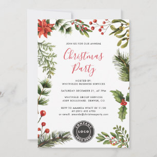 Business Logo Red Berries Script Christmas Party Invitation