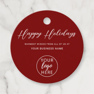 Business Logo Red Christmas Holiday Favor Tags