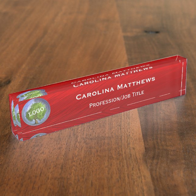 Business Logo Red Desk Name Plate (Side)