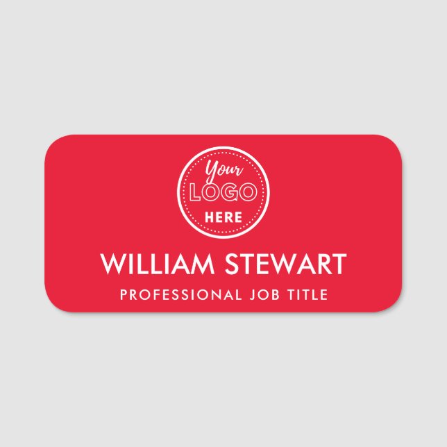 Business Logo Red Employee Staff Name Tag (Front)