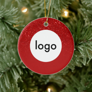 Business Logo Red Glitter Ceramic Ornament