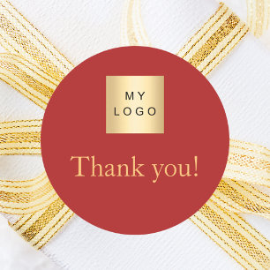Business logo red gold thank you classic round sticker