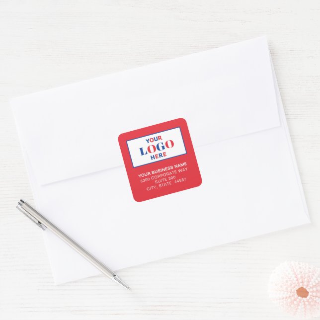 Business Logo Red Square Return Address Labels (Envelope)