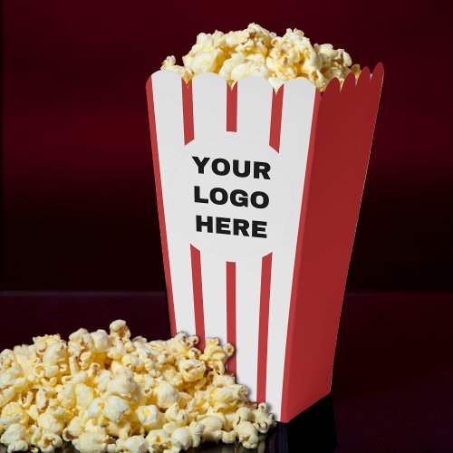 Business Logo Red  White Striped Movie Popcorn Favor Boxes