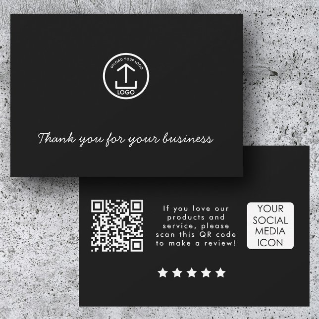 Business Logo Review Link QR Code Thank You Black Card (Business Logo Review Link QR Code Thank You Black)