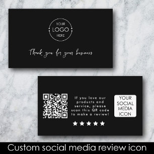 Business Logo Review Link QR Code Thank You Black Card