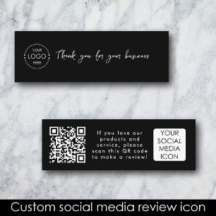 Business Logo Review Link QR Code Thank You Black Mini Business Card