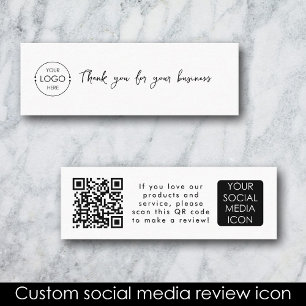 Business Logo Review Link QR Code Thank You White Mini Business Card