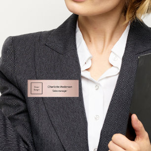 Business logo rose gold employee elegant name tag