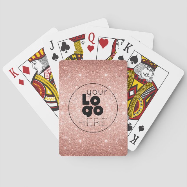 Business Logo Rose Gold Glitter Playing Card Set (Back)