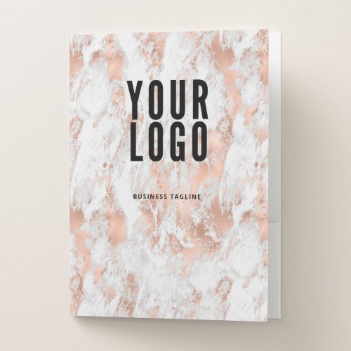 Business Logo Rose Gold Marble Promotional Pocket Folder