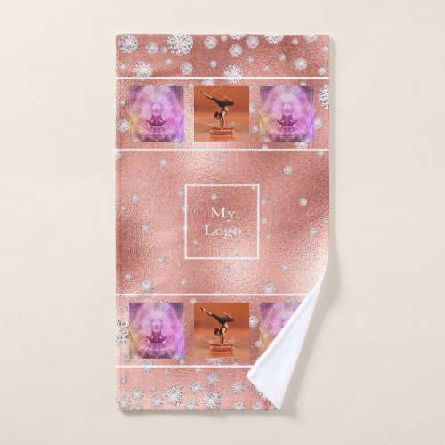 Business logo rose gold photo collage hand towel 
