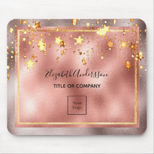 Business logo rose gold pink stars elegant mouse pad