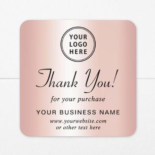 Business Logo Rose Gold Thank You Square Sticker