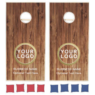 Business Logo Rustic Barn Wood Cornhole Set