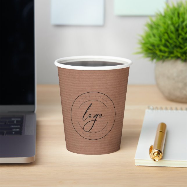 Business Logo | Rustic Kraft Simple Minimal Custom Paper Cups (Insitu)
