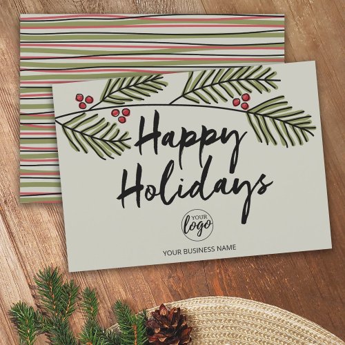 Business Logo Rustic Pine Tree Branches _ Happy Holiday Card