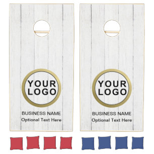 Business Logo Rustic White Wood Cornhole Set