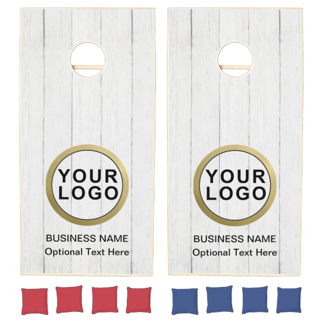 Business Logo Rustic White Wood  Cornhole Set (Set)