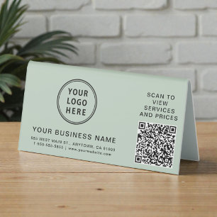 Business Logo Sage Green QR Code Table Tent