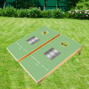 Business logo sage green white text minimalist cornhole set