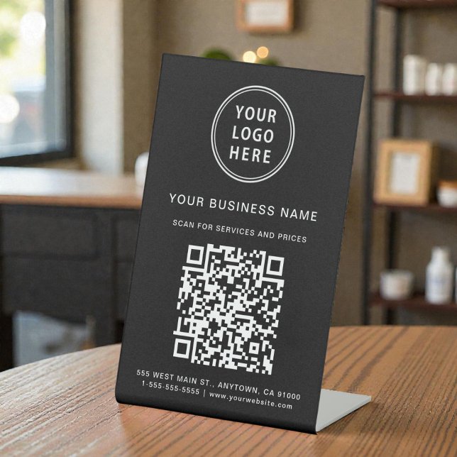 Business Logo Scan Me QR Code Black Pedestal Sign (Business Logo Scan Me QR Code Black Pedestal Sign)
