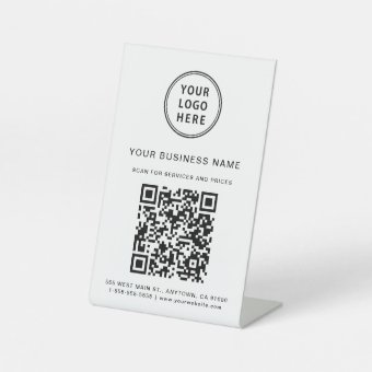 Business Logo Scan Me QR Code Pedestal Sign | Zazzle