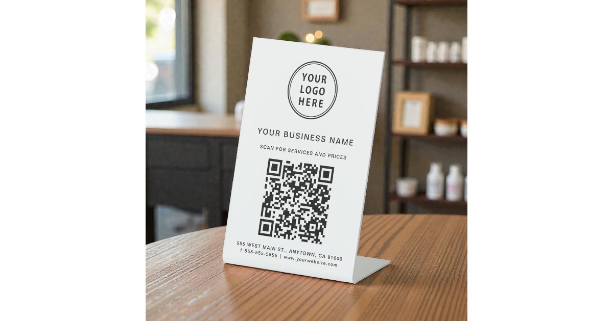 Business Logo Scan Me QR Code Pedestal Sign | Zazzle