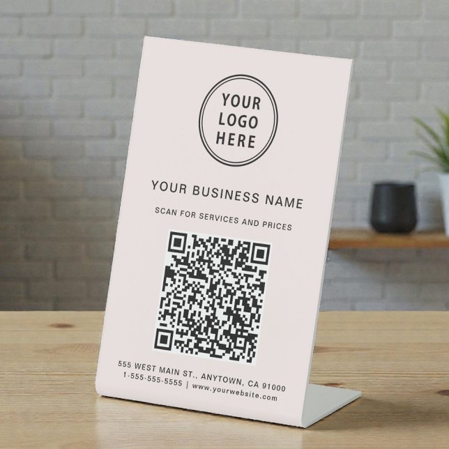 Business Logo Scan Me QR Code Pink Pedestal Sign (Business Logo Scan Me QR Code Pink Pedestal Sign)