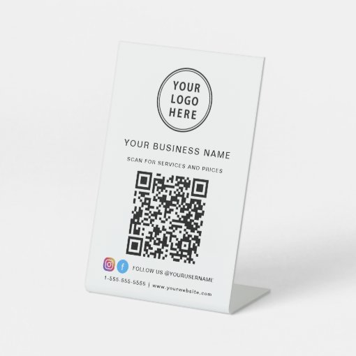 Business Logo Scan Me QR Code Social Media Pedestal Sign | Zazzle