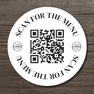 Business Logo Scan Menu QR Code Classic Round Sticker
