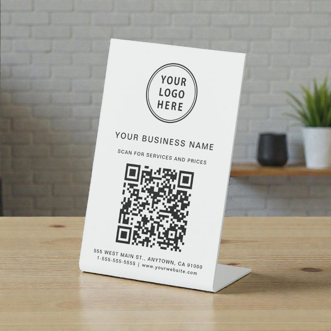 Business Logo Scan to Connect QR Code Pedestal Sign (Business Logo Scan Me QR Code Pedestal Sign)