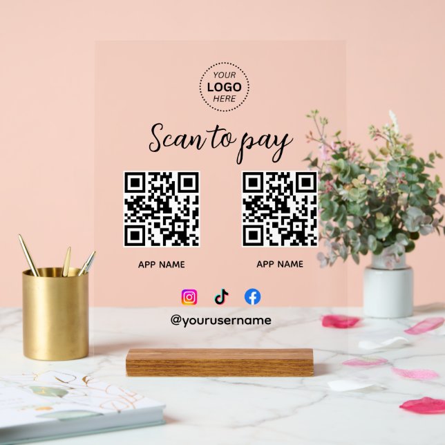 Business Logo Scan To Pay Qr Code  Acrylic Sign (Wedding)