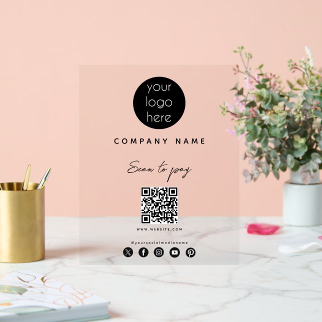 Business Logo Scan to Pay QR Code Social Media Acrylic Sign (Wedding)